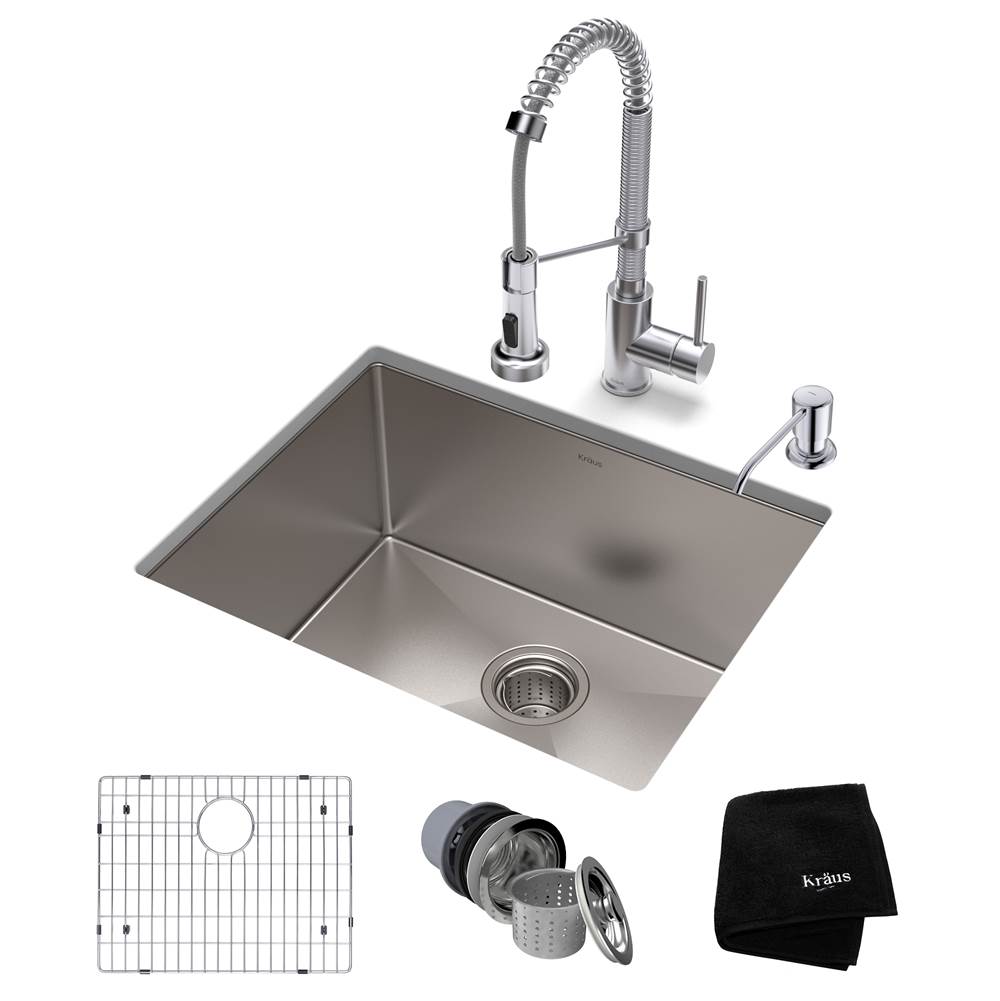 Kraus 23-inch 16 Gauge Standart PRO Kitchen Sink Combo Set with Bolden 18-inch Kitchen Faucet and Soap Dispenser, Chrome Finish