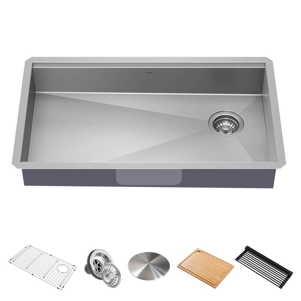 Kraus Kore ADA Workstation 32'' Undermount 16 Gauge Stainless Steel Single Bowl Kitchen Sink with Accessories