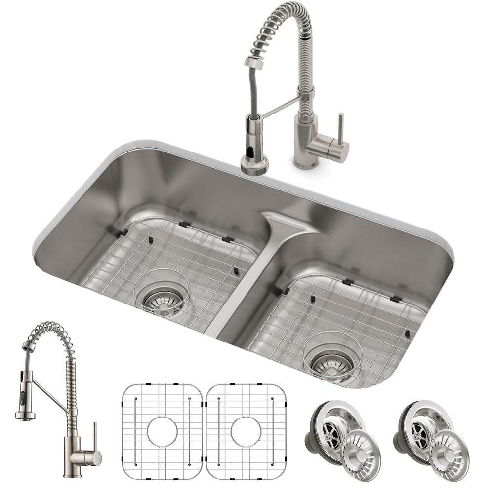 Kraus Ellis 33-inch 16 Gauge Undermount Kitchen Sink Combo Set with Bolden 18-inch Pull-Down Commercial Kitchen Faucet, Spot Free Stainless Steel Finish
