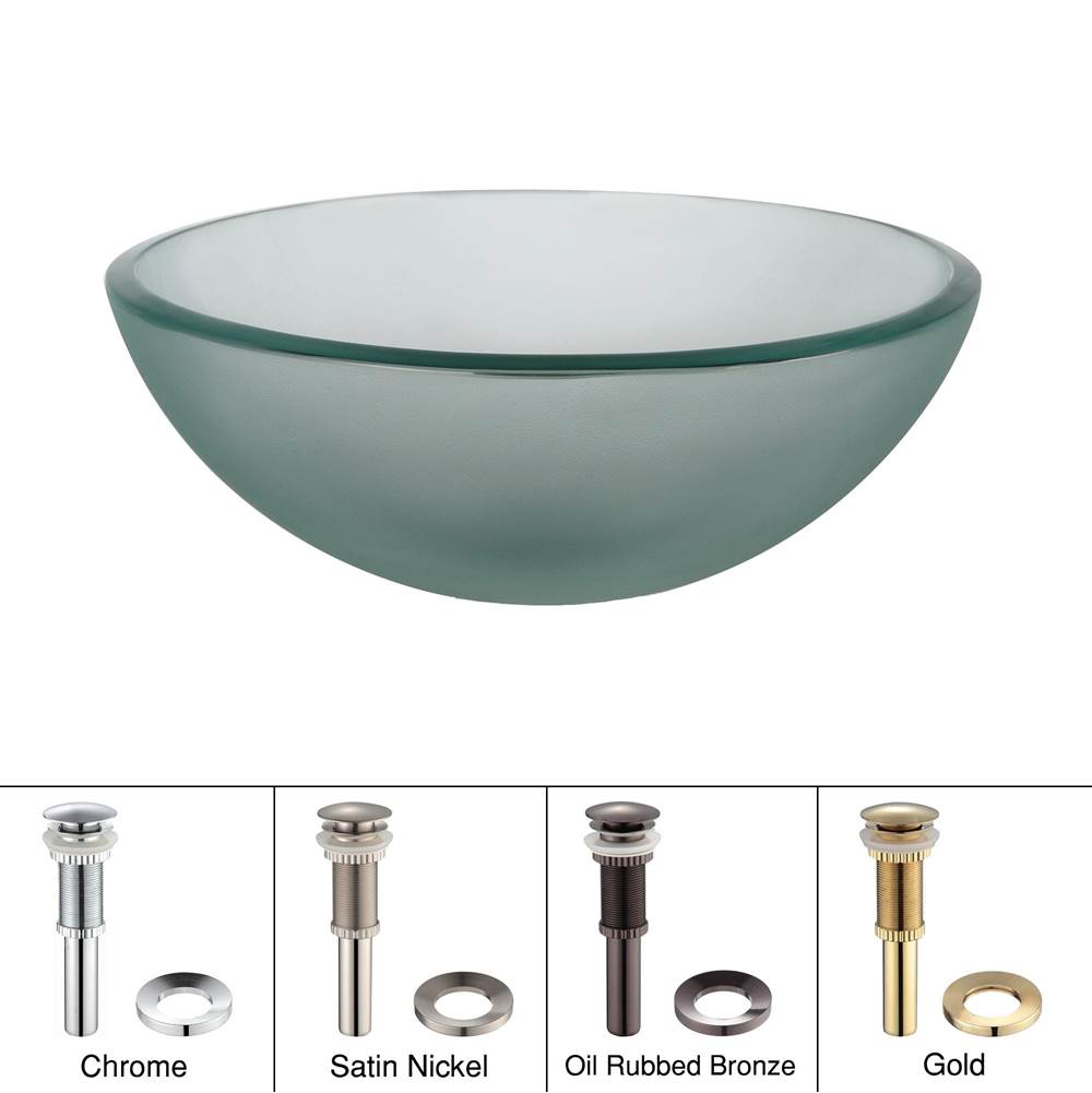 Kraus KRAUS 14 Inch Glass Vessel Sink in Frosted with Pop-Up Drain and Mounting Ring in Chrome