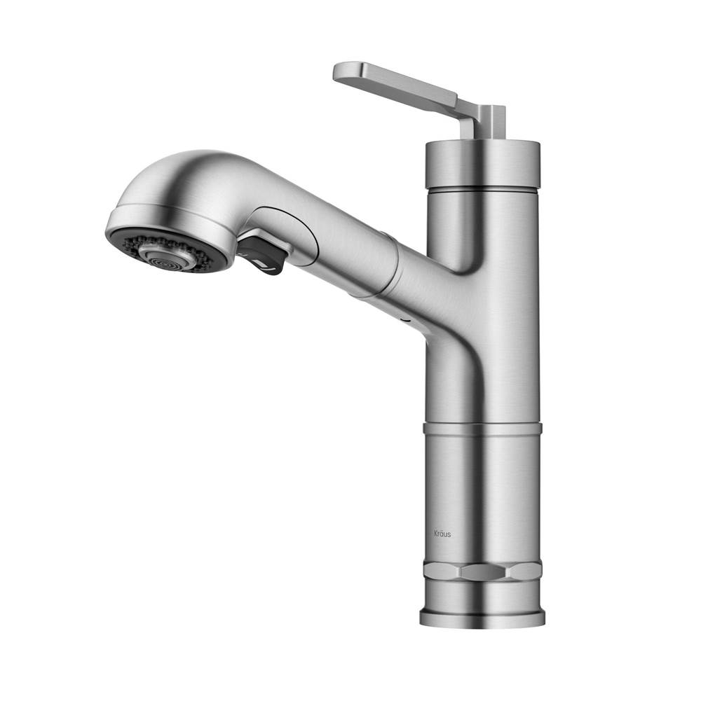 Kraus Allyn Industrial Pull Out Single Handle Kitchen Faucet In Spot Free Stainless Steel