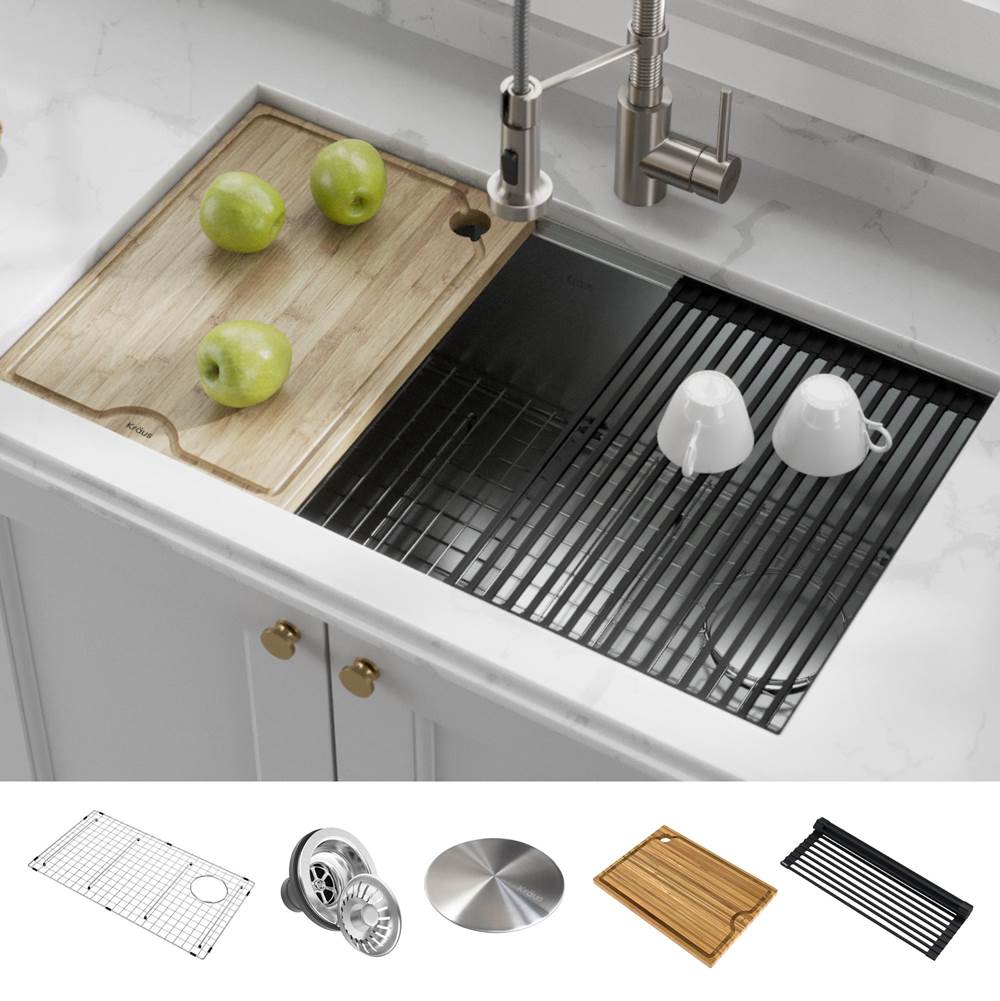 Kraus Kore Workstation 32-inch Undermount 16 Gauge Single Bowl Stainless Steel Kitchen Sink with Accessories (Pack of 5)