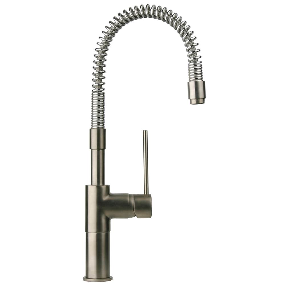 Latoscana Elba single handle kitchen faucet with spring spout, stream only in Brushed Nickel