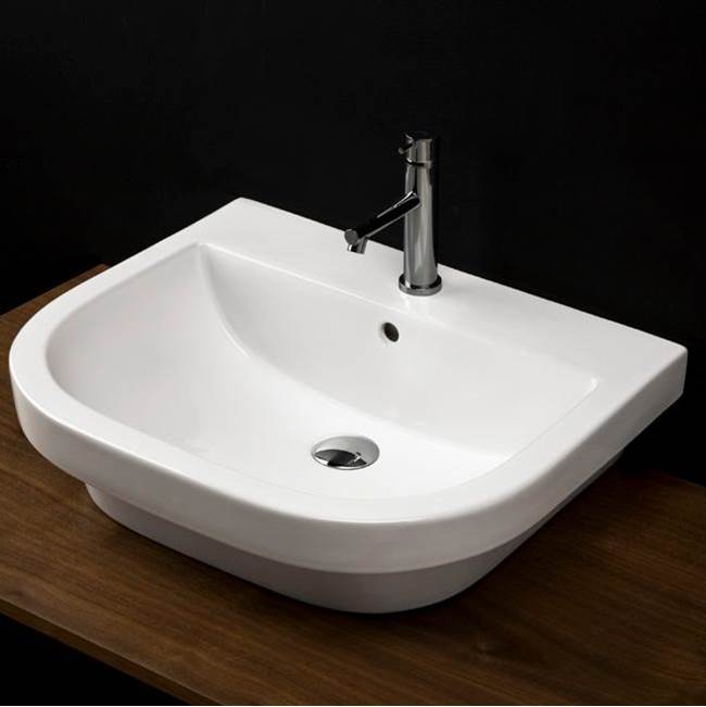 Lacava Drop-in or wall-mounted Bathroom Sink with overflow and with 01 - one faucet hole, 02 - two faucet holes, 03 - three faucet holes in 8'' spread.
