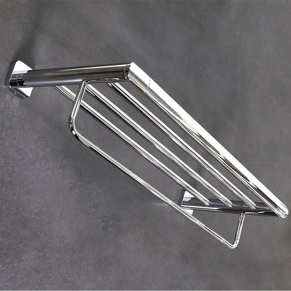 Lacava Wall-mount towel rack with a towel bar, made of chrome plated brass. W: 23 5/8'', D: 9 3/8'', H: 4 3/4''.