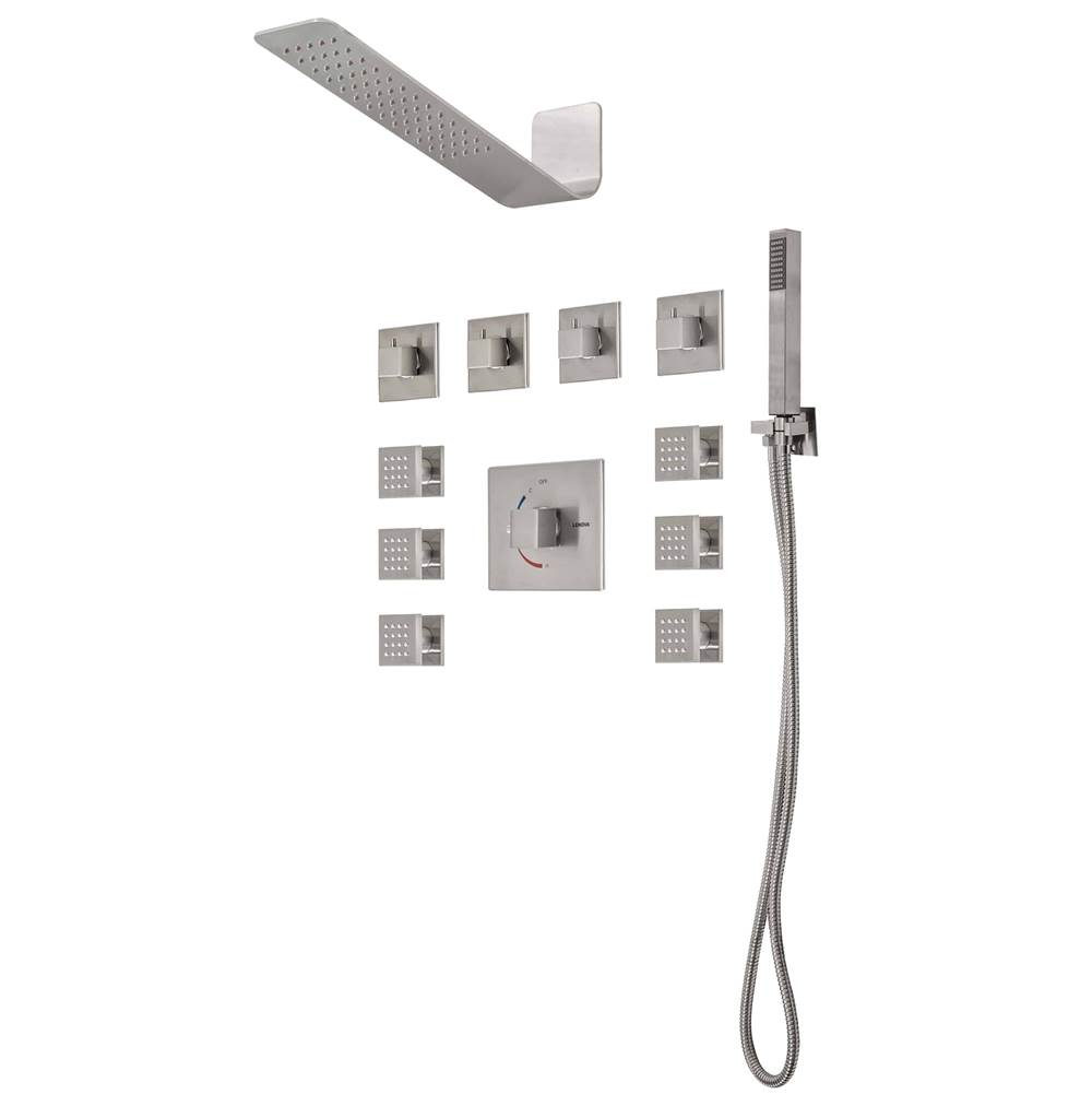 Lenova 4PC - Shower Set Includes: Shower Head Square 16'' x 4-3/4'' Thermostatic/Pressure Valve Trim Kit - Square