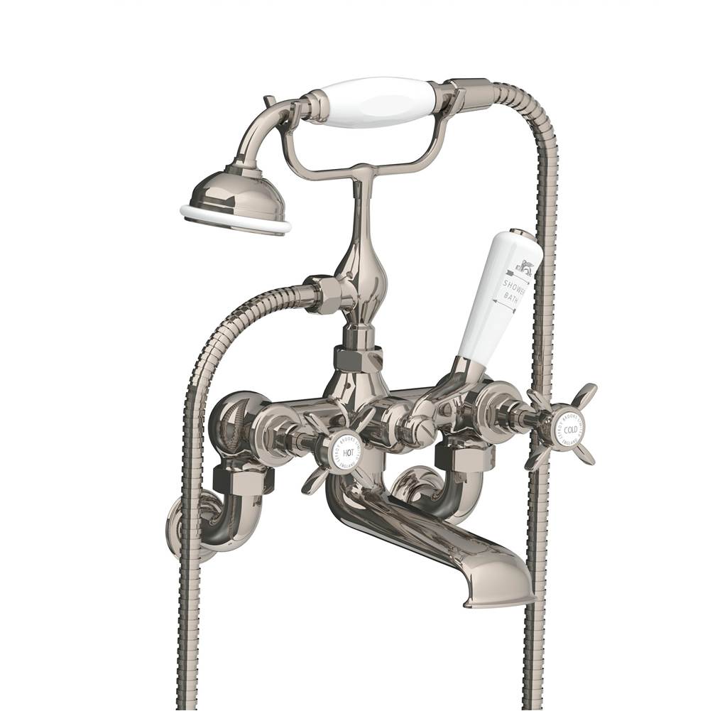 Lefroy Brooks Classic Cross Handle Wall Mounted Bath/Shower Mixer, Silver Nickel