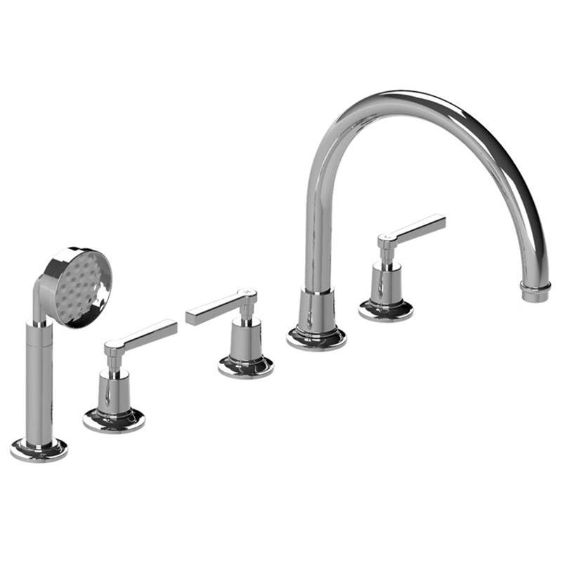 Lefroy Brooks Fleetwood Lever 5-Hole Bath Trim With Metal Pull-Out Hand Shower & Deck Diverter To Suit R1-4007 Rough, Silver Nickel
