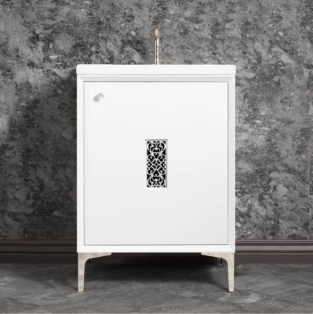 Linkasink Frame 24'' Wide White Vanity with Polished Nickel Filigree Grate and Legs, 24'' x 22'' x 33.5'' (without vanity top)