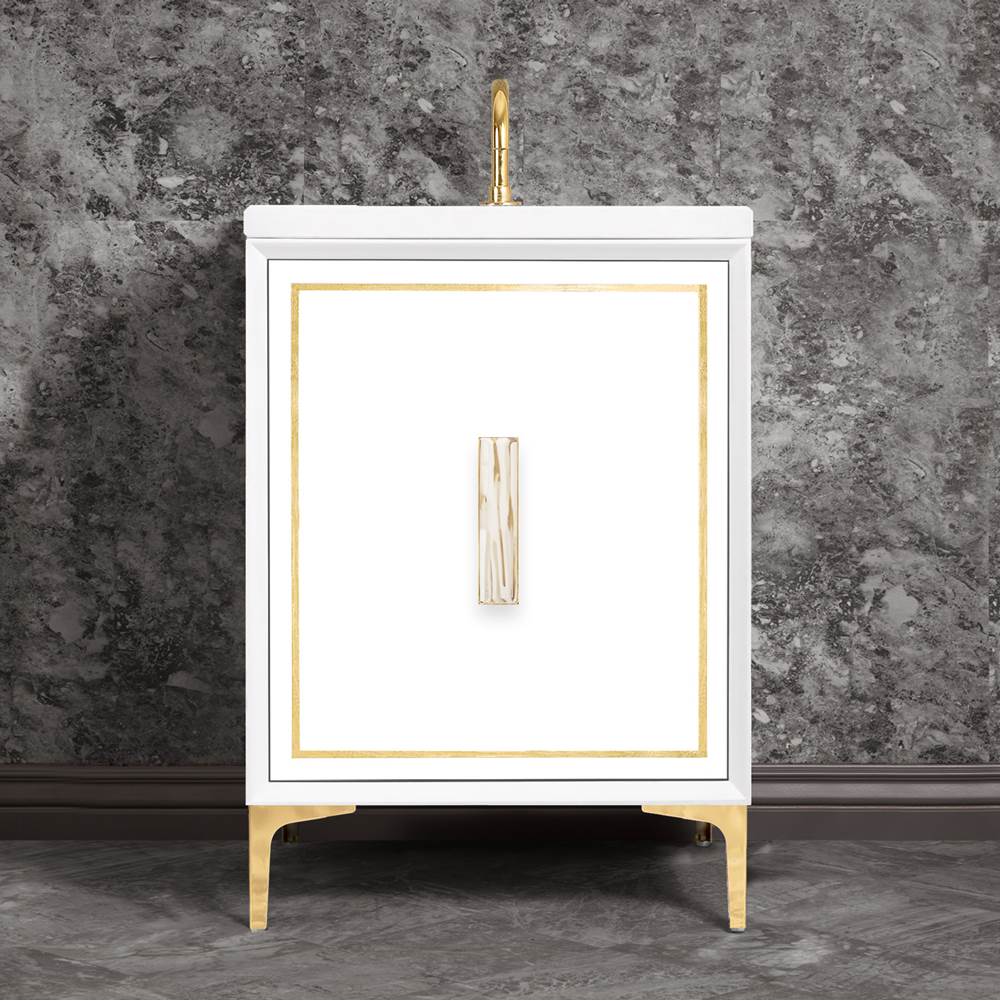 Linkasink LINEA with 8'' Artisan Glass Prism Hardware 24'' Wide Vanity, White, Polished Brass Hardware, 24'' x 22'' x 33.5'' (without vanity top)