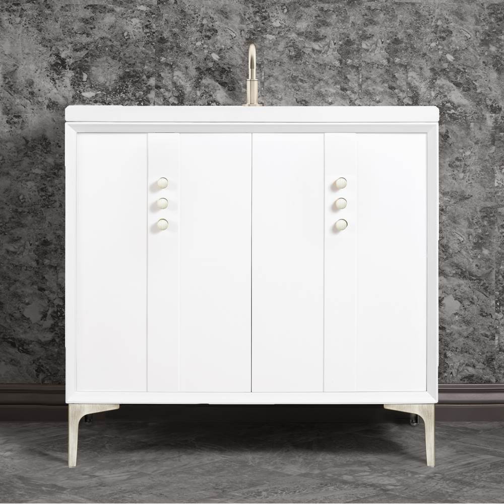 Linkasink Tuxedo 36'' Wide White Vanity with Satin Nickel Buttons and Hardware