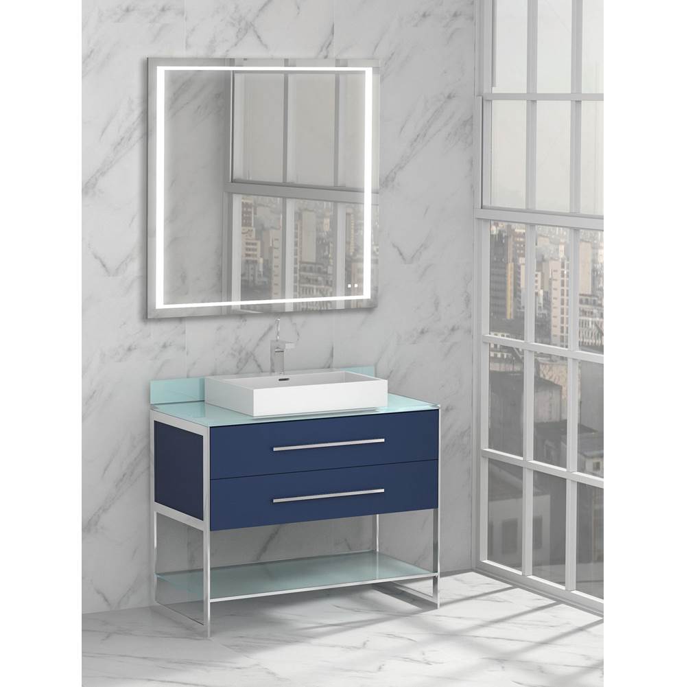 Madeli Silhouette 42''. Sapphire, Free Standing Cabinet, Polished Nickel H-Legs (X2) /, Handles (X2) / Glass Shelf (X1), 41-1/4'' X 22'' X 33''