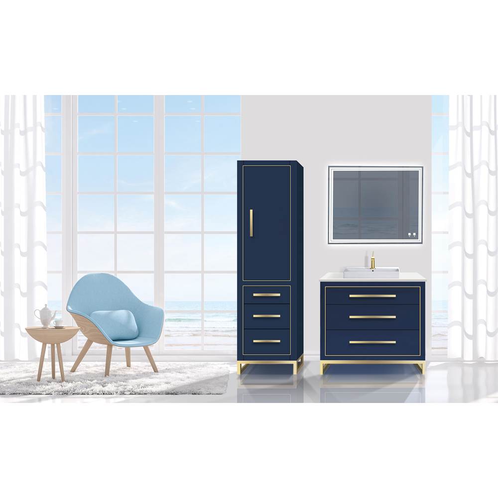 Madeli 20''W Estate Linen Cabinet, Sapphire. Free Standing, Right Hinged Door. Brushed, Nickel Handle(X4)/L-Leg(X4)/Inlay, 20'' X 18'' X 76''