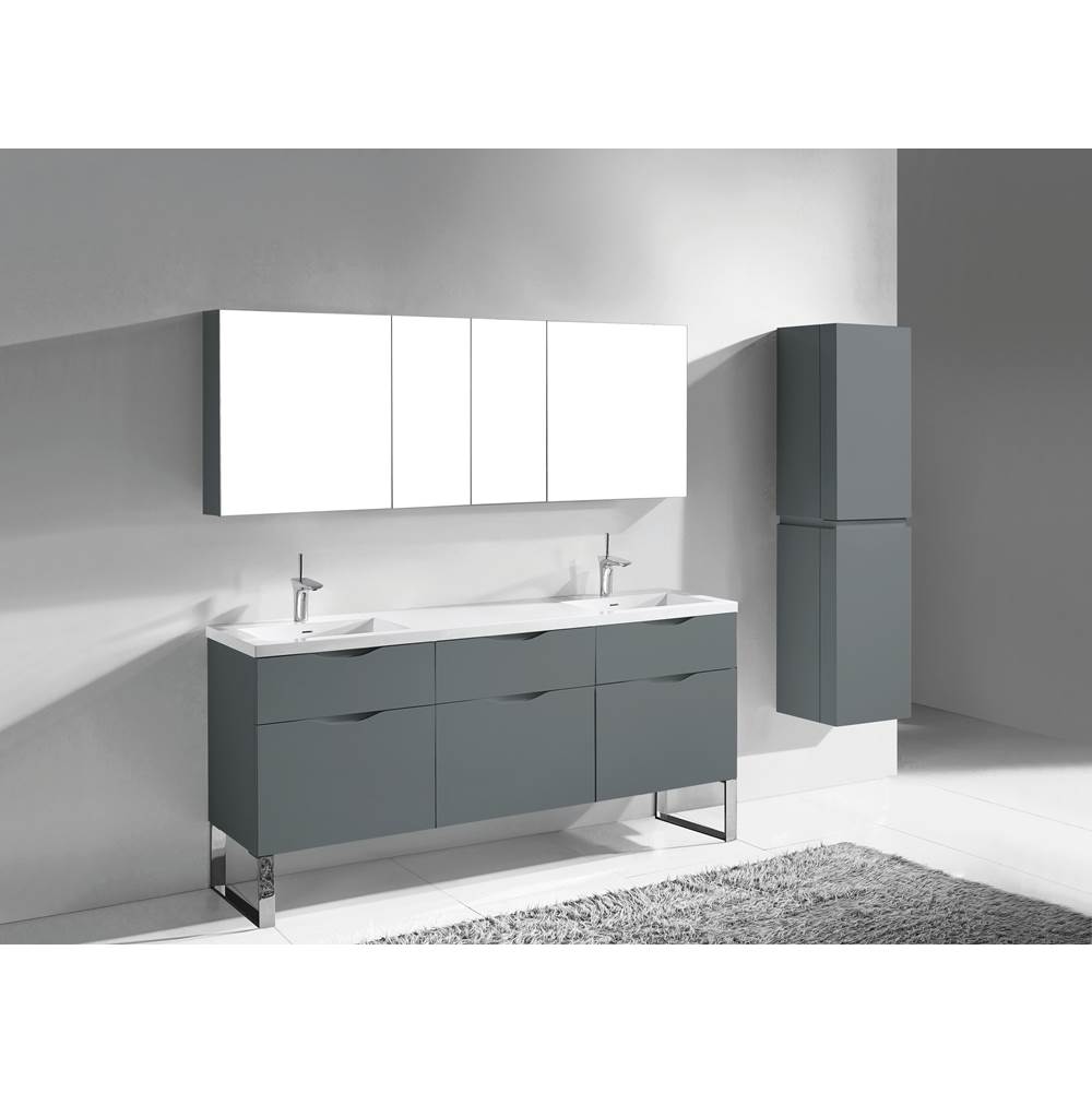 Madeli Milano 72''. Studio Grey, Free Standing Cabinet. 2-Bowls, Polished Chrome C-Base (X1), 71-1/16''X18''X33-1/2''