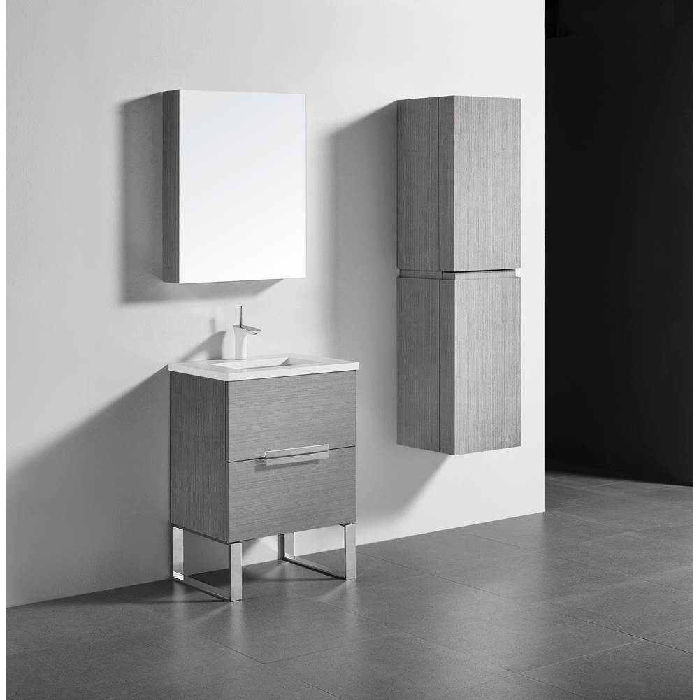 Madeli Soho 24''. Ash Grey Free Standing Cabinet Polished Chrome Handles (X2) S-Legs (X2) 23-5/8'' X 18'' X 33-1/2''