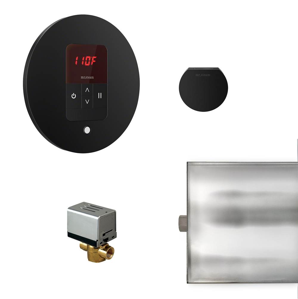 Mr. Steam Basic Butler Steam Shower Control Package with iTempo Control and Aroma Designer SteamHead in Round Matte Black