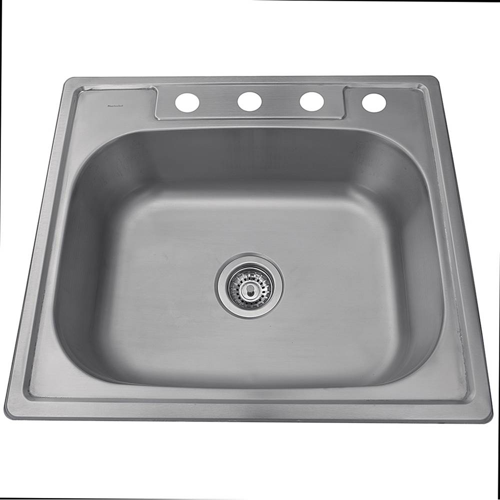 Nantucket Sinks 25 Inch Small Rectangle Single Bowl Self Rimming Stainless Steel Drop In Kitchen Sink, 18 Gauge