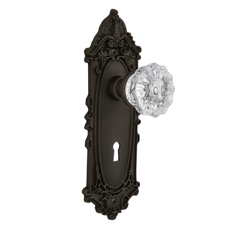 Nostalgic Warehouse Nostalgic Warehouse Victorian Plate with Keyhole Privacy Crystal Glass Door Knob in Oil-Rubbed Bronze