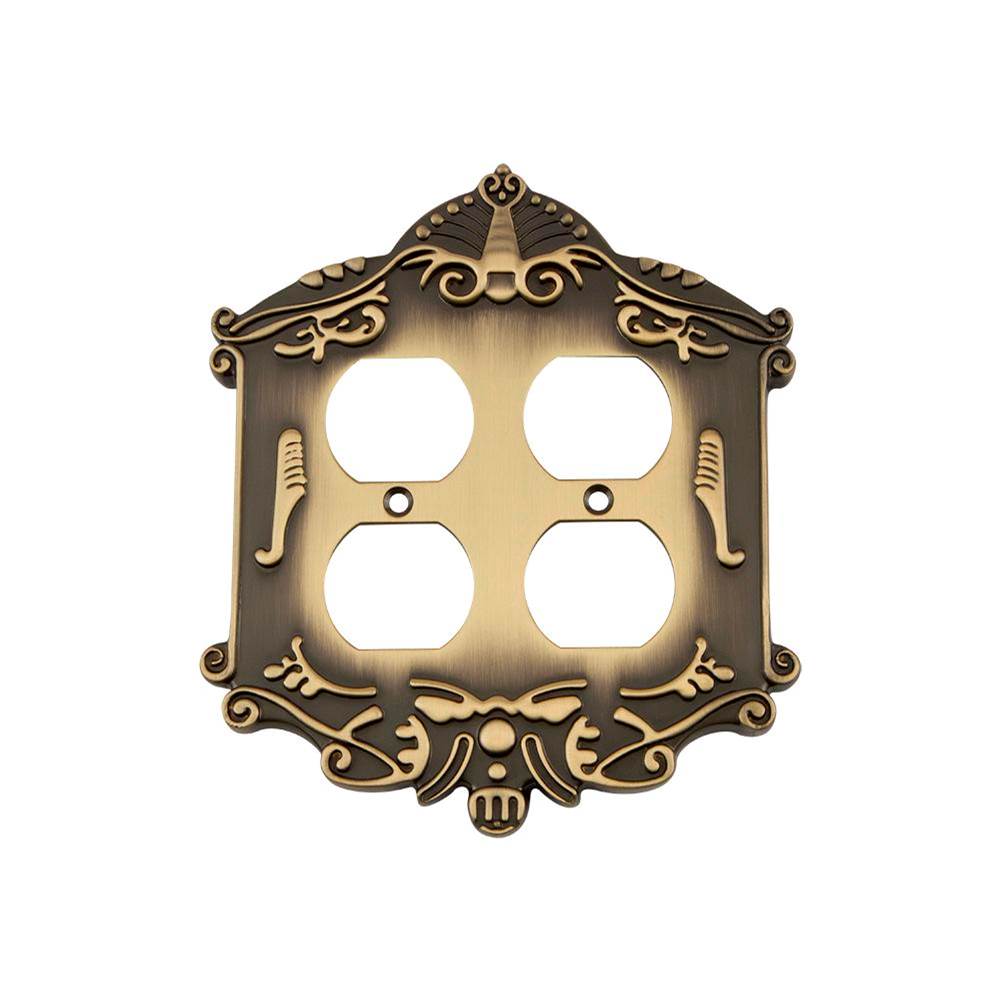 Nostalgic Warehouse Nostalgic Warehouse Victorian Switch Plate with Double Outlet in Antique Brass