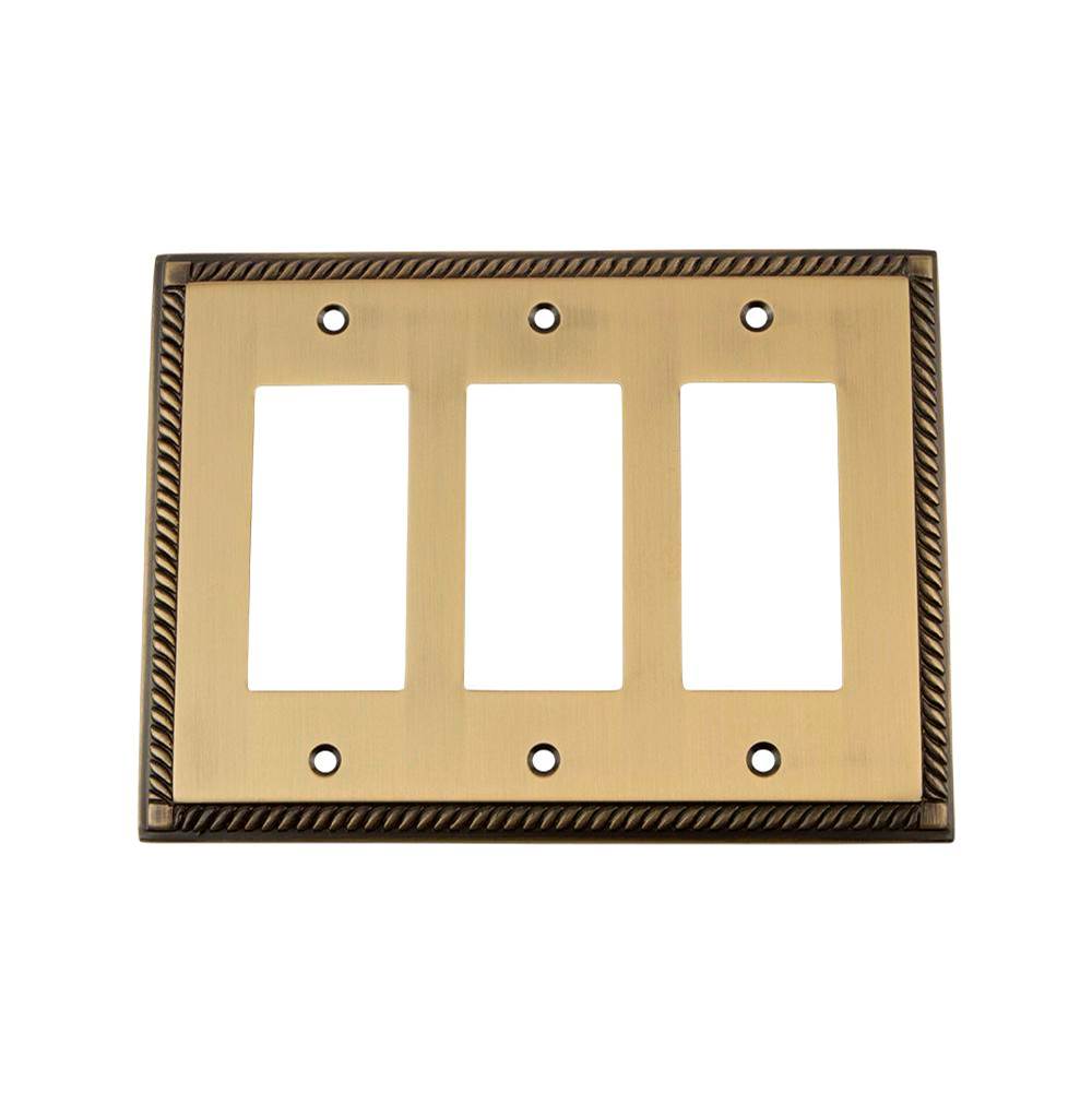 Nostalgic Warehouse Nostalgic Warehouse Rope Switch Plate with Triple Rocker in Antique Brass