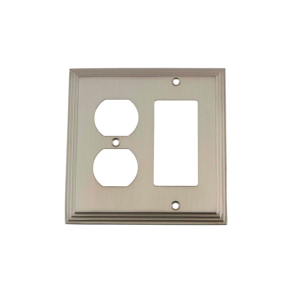Nostalgic Warehouse Nostalgic Warehouse Deco Switch Plate with Rocker and Outlet in Satin Nickel