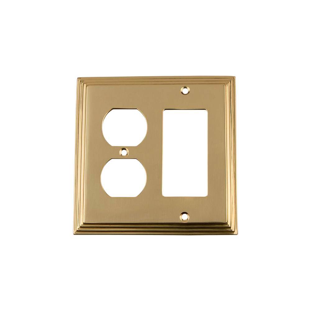 Nostalgic Warehouse Nostalgic Warehouse Deco Switch Plate with Rocker and Outlet in Unlacquered Brass