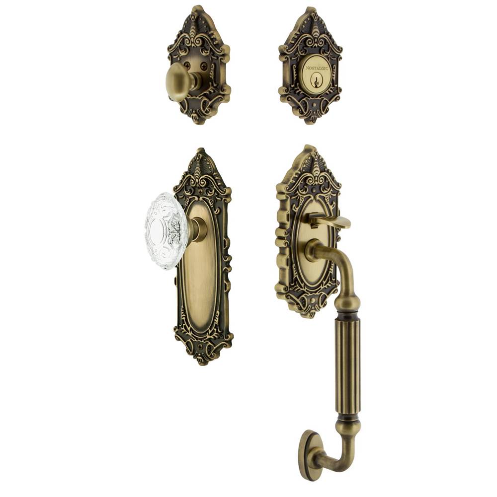 Nostalgic Warehouse Nostalgic Warehouse Victorian Plate F Grip Entry Set Crystal Victorian Knob in Antique Brass