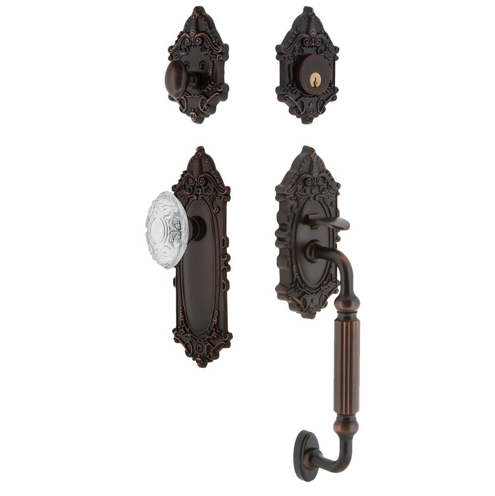 Nostalgic Warehouse Nostalgic Warehouse Victorian Plate F Grip Entry Set Crystal Victorian Knob in Timeless Bronze