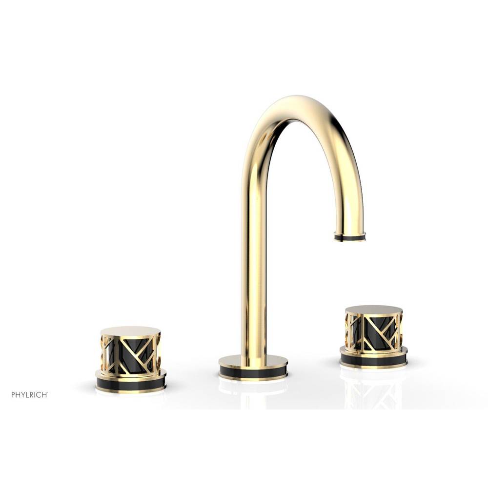 Phylrich Polished Nickel Jolie Widespread Lavatory Faucet With Gooseneck Spout, Round Cutaway Handles, And Black Accents - 1.2GPM
