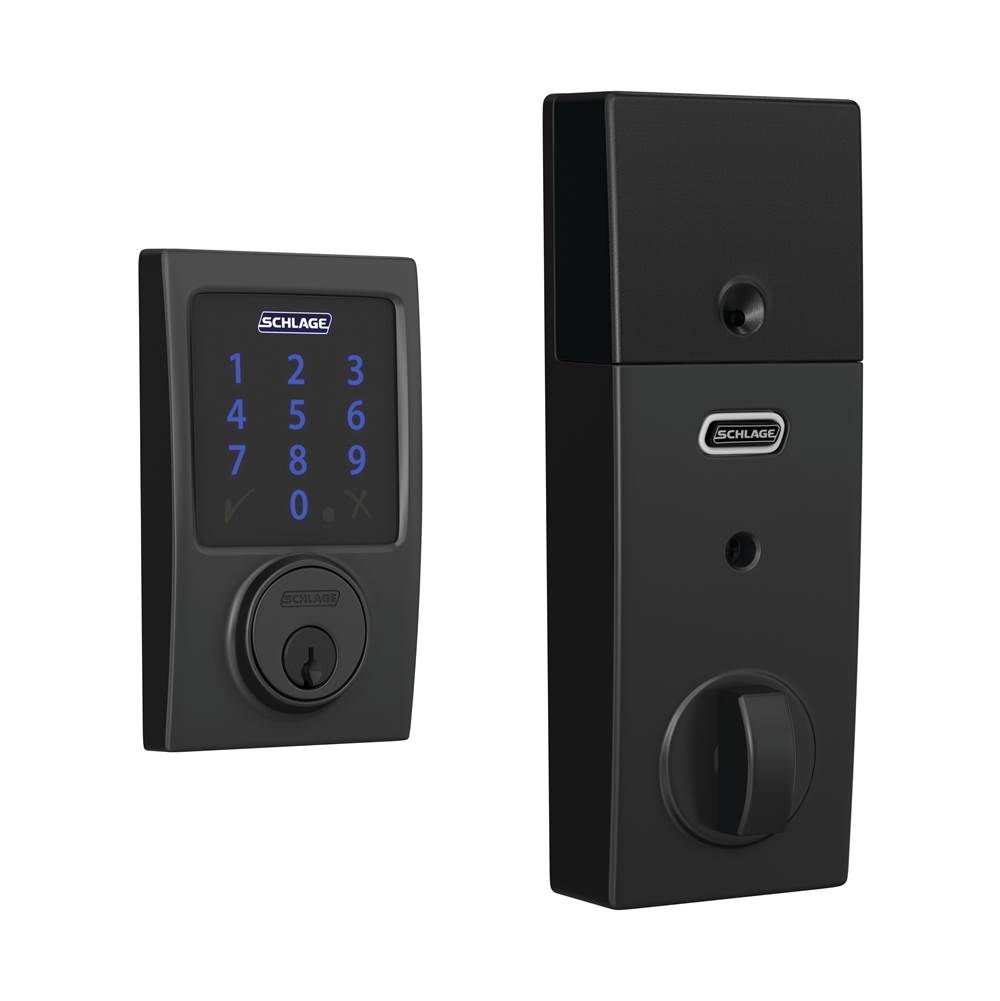 Schlage Connect Smart Deadbolt with alarm with Century Trim in Matte Black, Z-Wave Plus Enabled