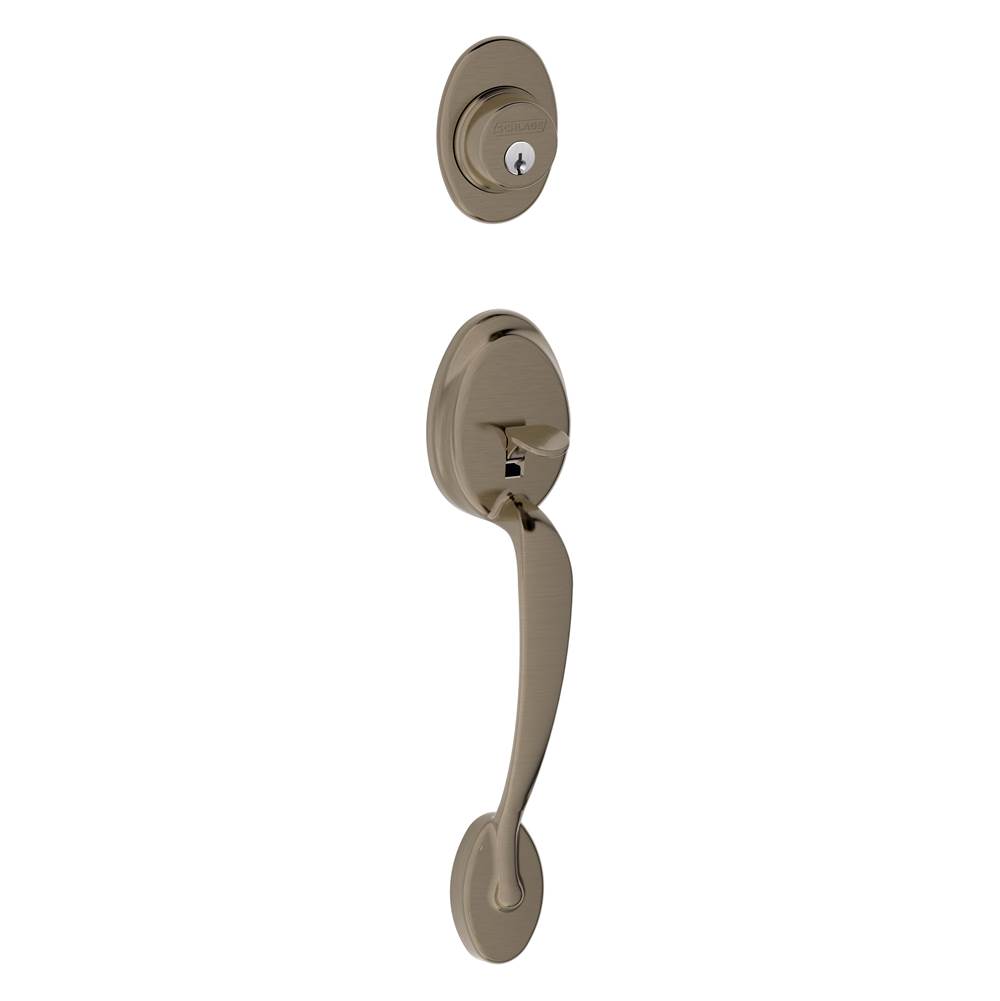Schlage Plymouth Exterior Handleset Grip with Exterior Single Cylinder Deadbolt in Antique Pewter