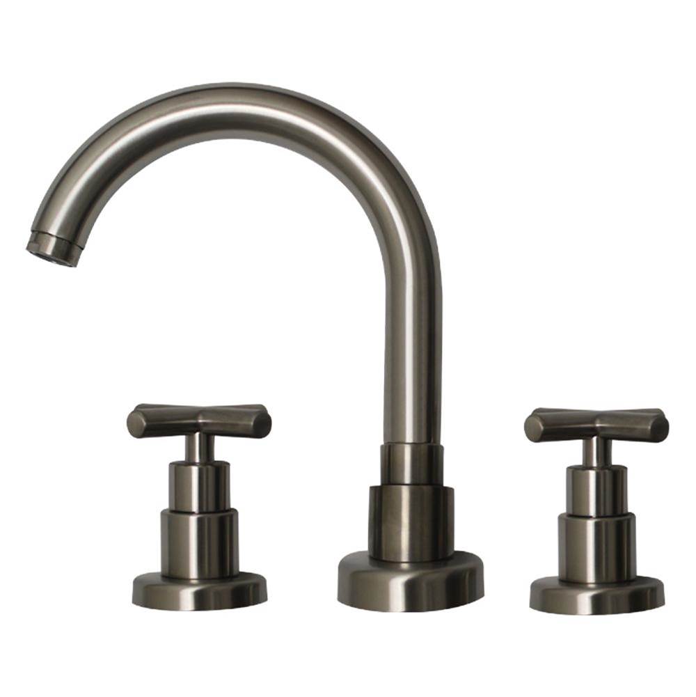 Whitehaus Collection Luxe Widespread Lavatory Faucet with Tubular Swivel Spout, Cross Handles and Pop-up Waste