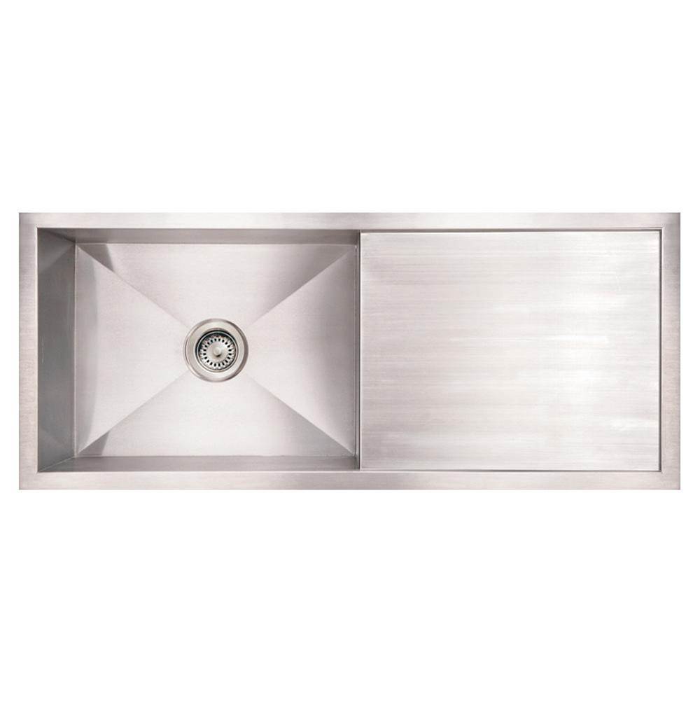 Whitehaus Collection Noah's Collection Brushed Stainless Steel Commercial Single Bowl Reversible Undermount Sink with an Integral Drain Board