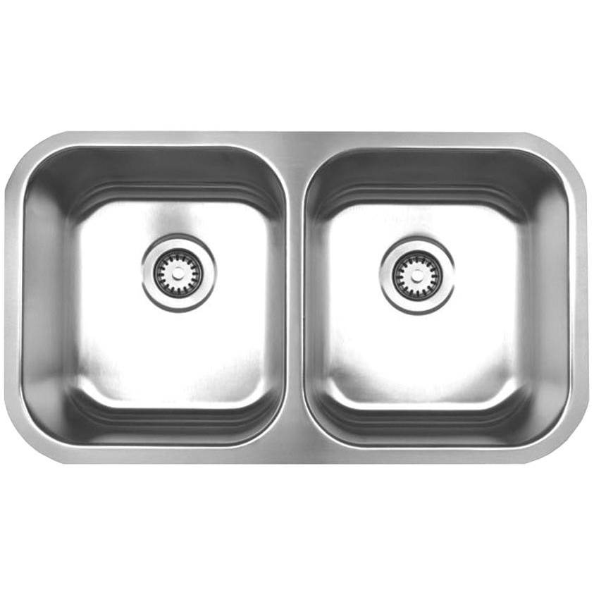 Whitehaus Collection Noah's Collection Brushed Stainless Steel Double Bowl Undermount Sink
