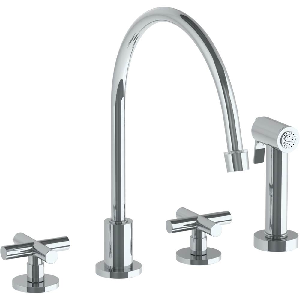 Watermark Deck Mounted 4 Hole Extended Gooseneck Kitchen Set - Includes Side Spray